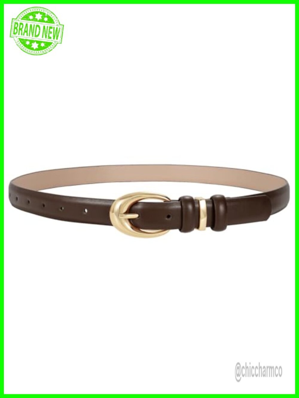 Women Faux Leather Skinny Belt with Gold Buckle for Jeans Dress Pants